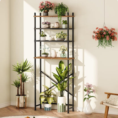 HOOBRO Retro Brown Four-Tier Toilet Above-Room Bathroom Storage Rack with Adjustable Legs