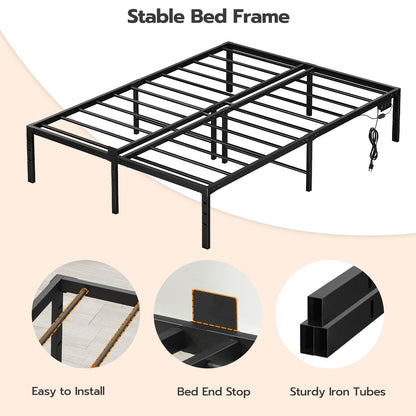 HOOBRO Full Metal Bed Frame with Charging Station & LED Lights