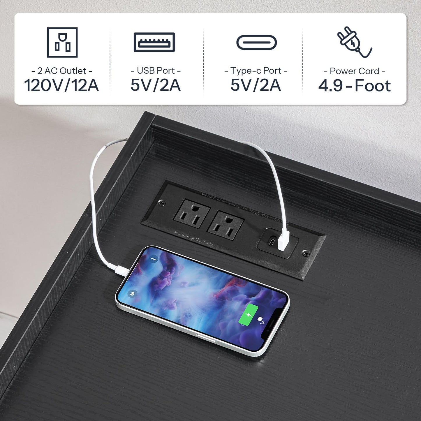 HOOBRO Wooden Lateral File Cabinet with Charging Station