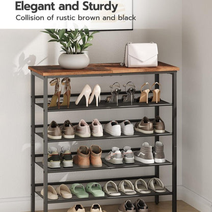 HOOBRO Retro Brown Spacious Floor-Standing 5-Tier Adjustable Mesh Shoe Rack