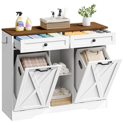 HOOBRO 23-Gallon Double Flip-Up External Laundry Hamper Cabinet