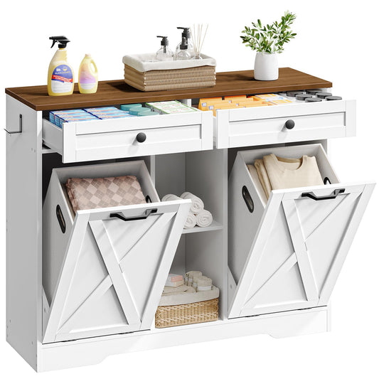 HOOBRO 23-Gallon Double Flip-Up External Laundry Hamper Cabinet