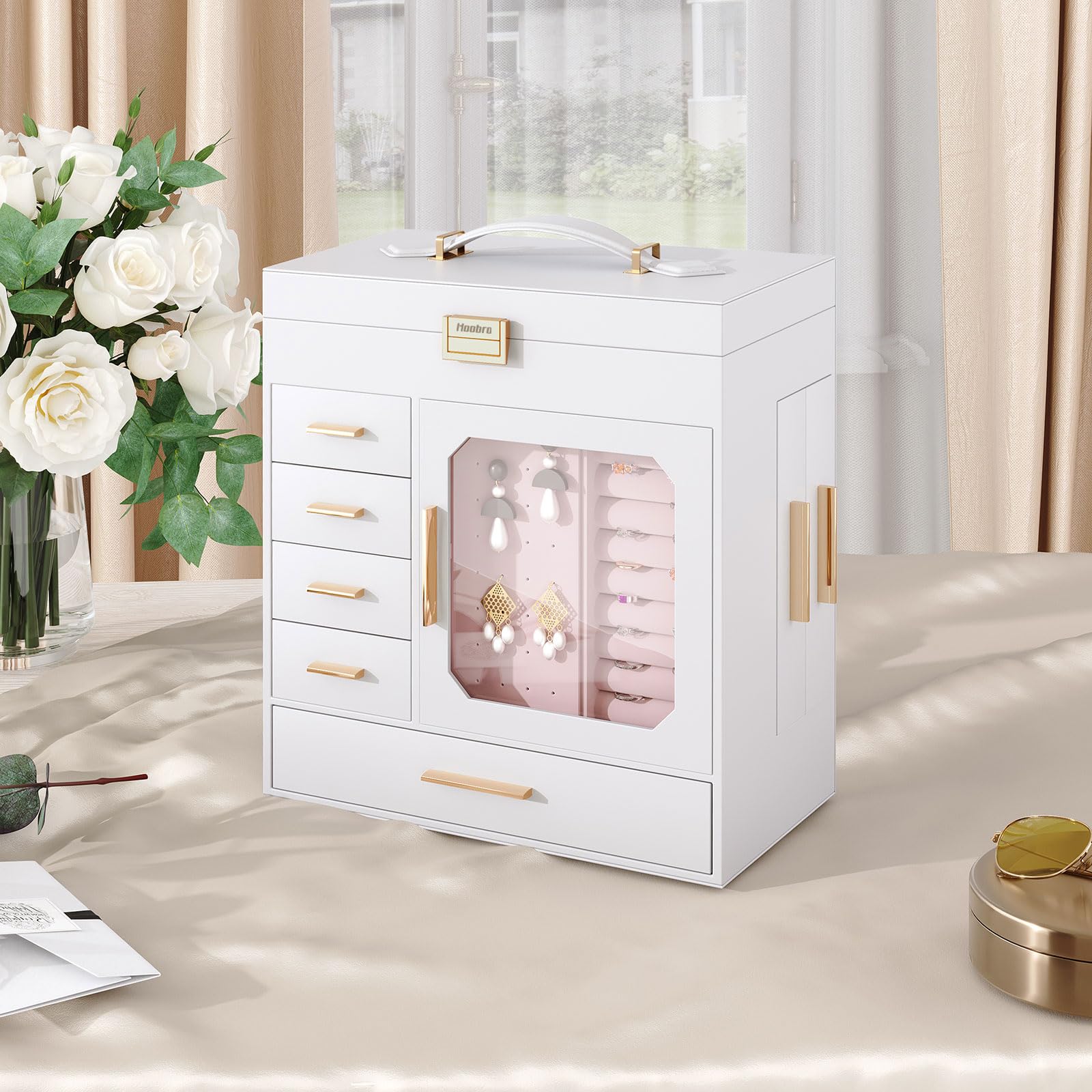 HOOBRO Vertical Design Jewelry Storage Box with Mirror