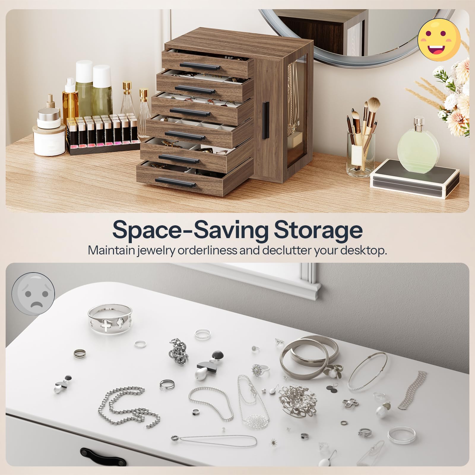 HOOBRO 6-Tier Wooden Jewelry Organizer Box