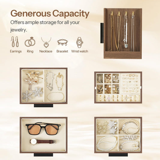 HOOBRO Wooden Jewelry Storage Box with Mirror