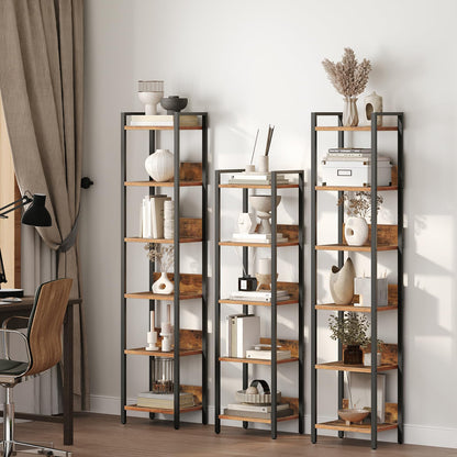 HOOBRO Bookshelf, 5-Tier Bookcase, Standing Book Shelf for Small Space, Storage Shelf Organizer, Rustic Brown and Black