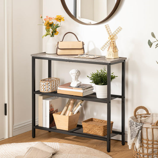 HOOBRO 29.5-inch 3-Tier Narrow Console Table with Shelves