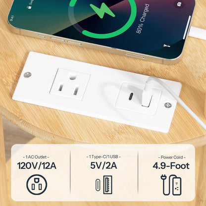 HOOBRO Three-Tier Small Round Side Table with Charging Station
