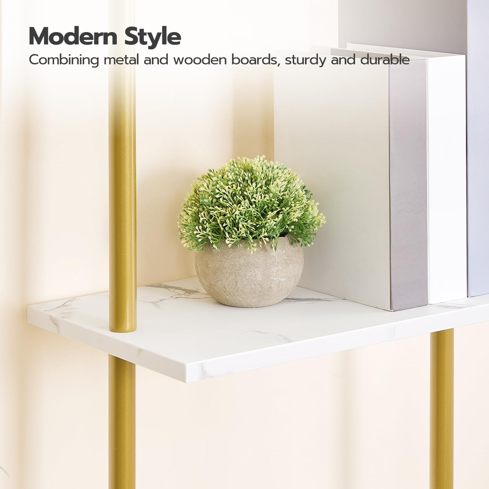 Modern-style shelf with a plant on a neutral background