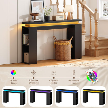 Console table with LED lighting options in a home setting
