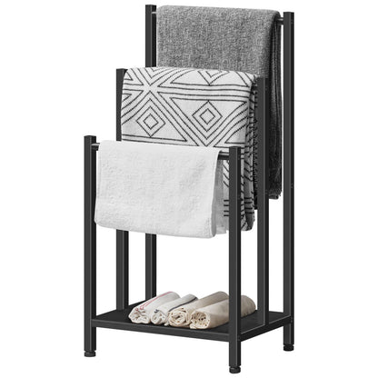 HOOBRO Black Three-Tier Freestanding Towel Rack with Shelves