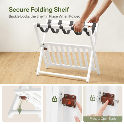 HOOBRO 2-Tier Solid Wood Folding Luggage Rack for Guest Room, Bedroom