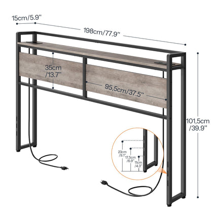 HOOBRO King Size Headboard, Headboard with 2 Outlets and 4 USB Ports, Adjustable Height, Storage Rack, Sturdy and Stable, Easy Assembly, Greige and Black