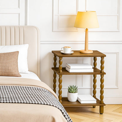 HOOBRO Narrow Side Table, Skinny End Table with Storage, Solid Wood Legs, 3-Tier Bedside Table Nightstand for Small Space, Living Room, Bedroom, Sofa Couch, Walnut WL462BZ01