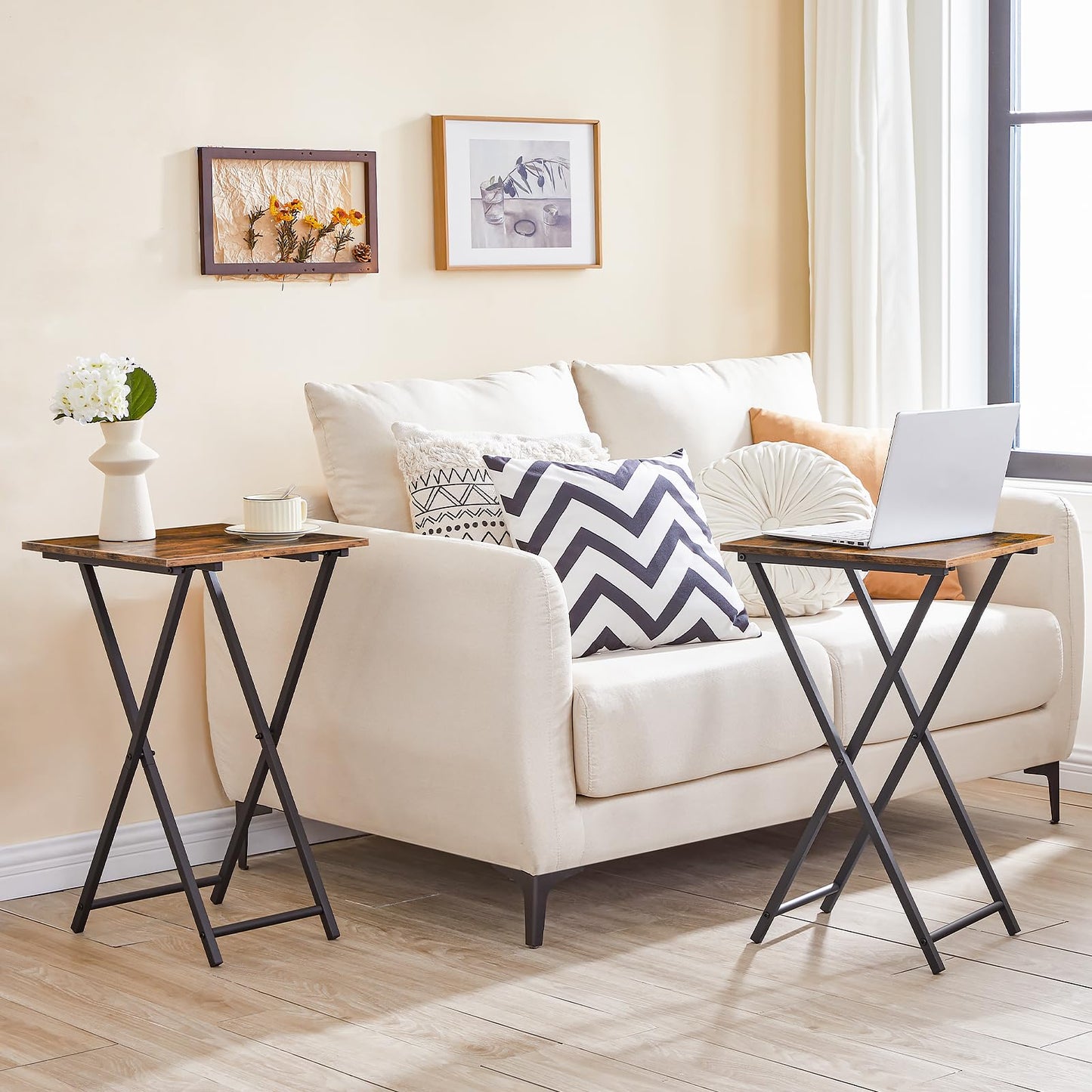 HOOBRO Vintage Brown Wood Folding TV Tray Table