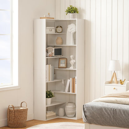 HOOBRO 9-tier Wooden L-Shaped Corner Bookshelf with Baffles