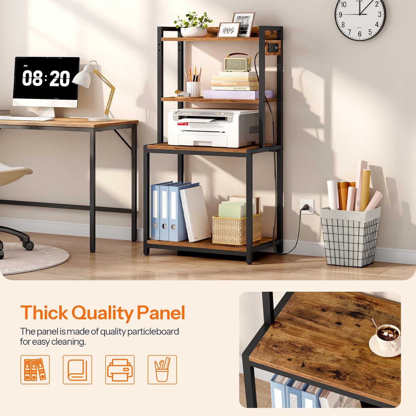 HOOBRO 4-Tier Storage Shelf Printer Stand with Charging Station