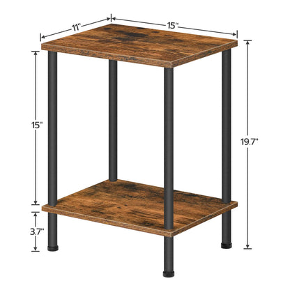 HOOBRO End Table, Small Side Table, Nightstand with 2-Layer Storage Shelves, Sofa Table for Small Spaces, Living Room, Bedroom, Stable Frame, Easy Assembly, Rustic Brown BF09BZ01