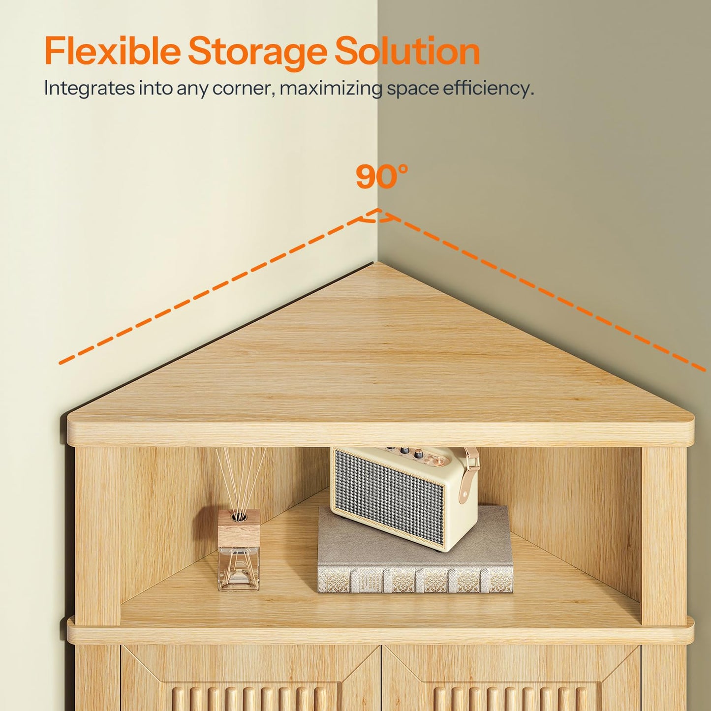 HOOBRO Small Wooden Corner Fluted Storage Cabinet with Door