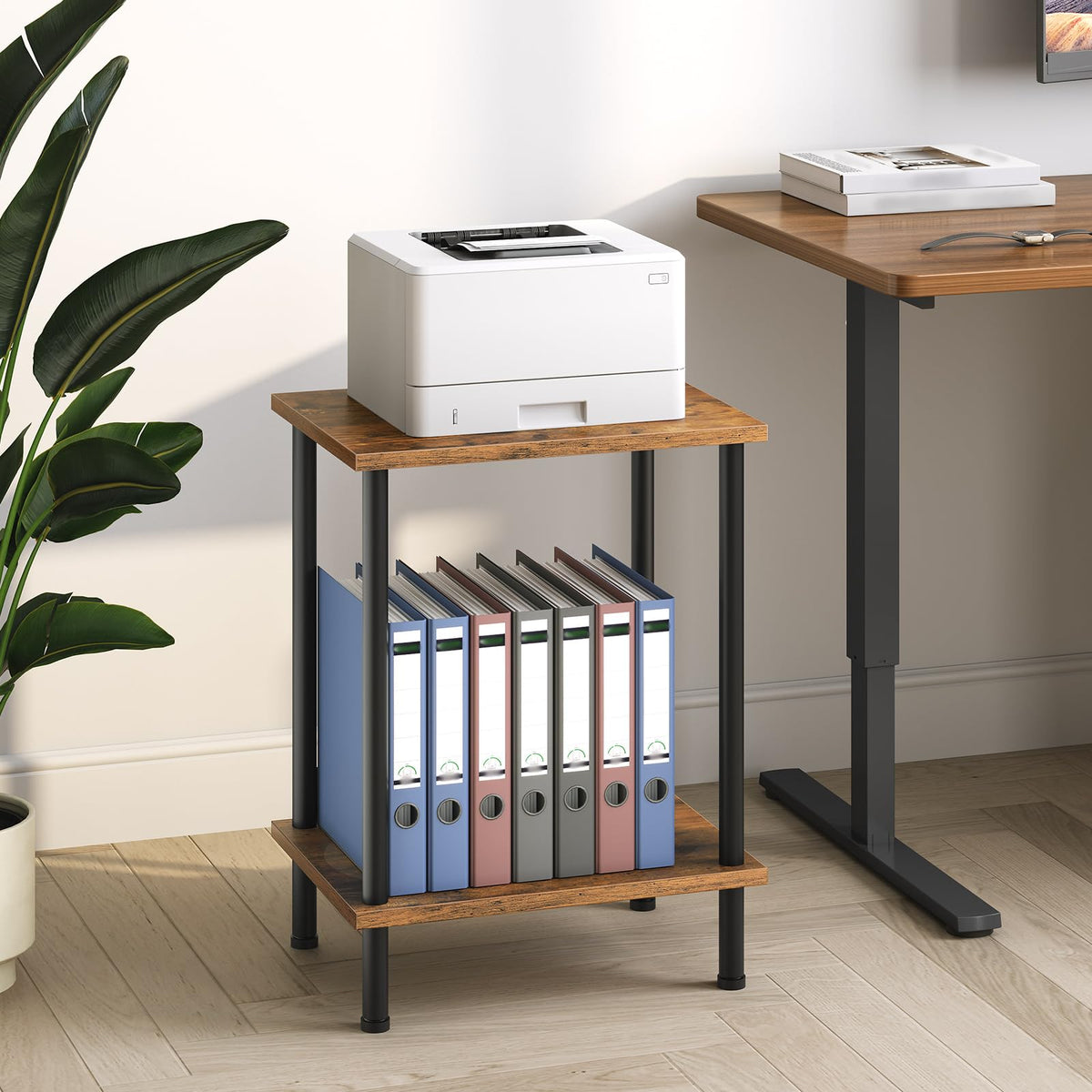 HOOBRO End Table, Small Side Table, Nightstand with 2-Layer Storage Shelves, Sofa Table for Small Spaces, Living Room, Bedroom, Stable Frame, Easy Assembly, Rustic Brown BF09BZ01