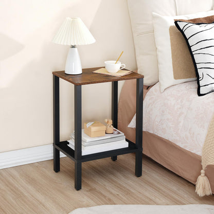 HOOBRO Retro Brown Small Side Table with Two-Tier Storage Shelf