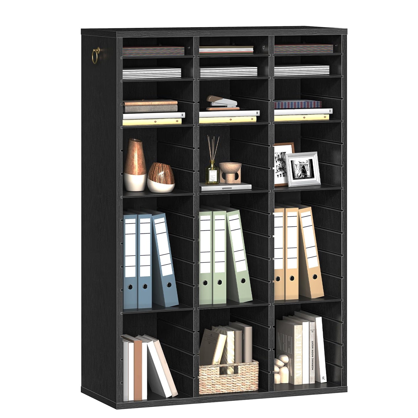 HOOBRO 48-Compartment Wooden Document Sorting Shelf with Adjustable Shelves