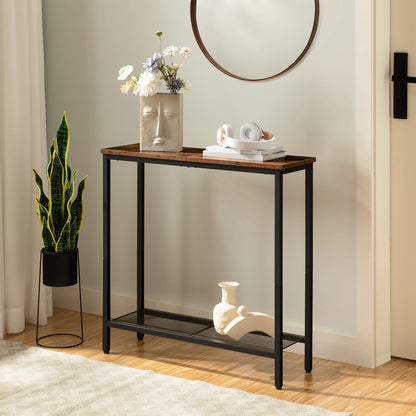 HOOBRO Retro Brown 29.5-inch Double-Layer Narrow Entryway Table with Shelves