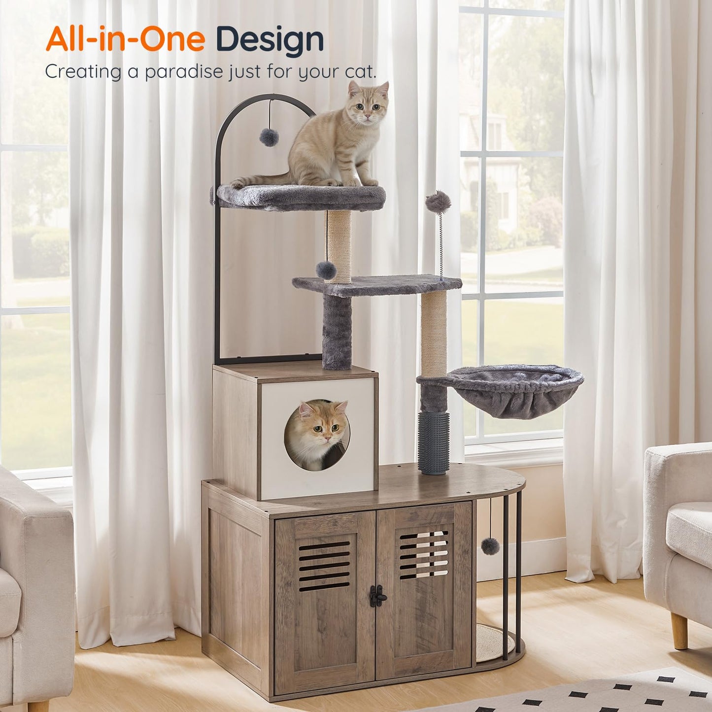 HOOBRO Arched Cat Tree with Hidden Litter Box & Sisal Posts