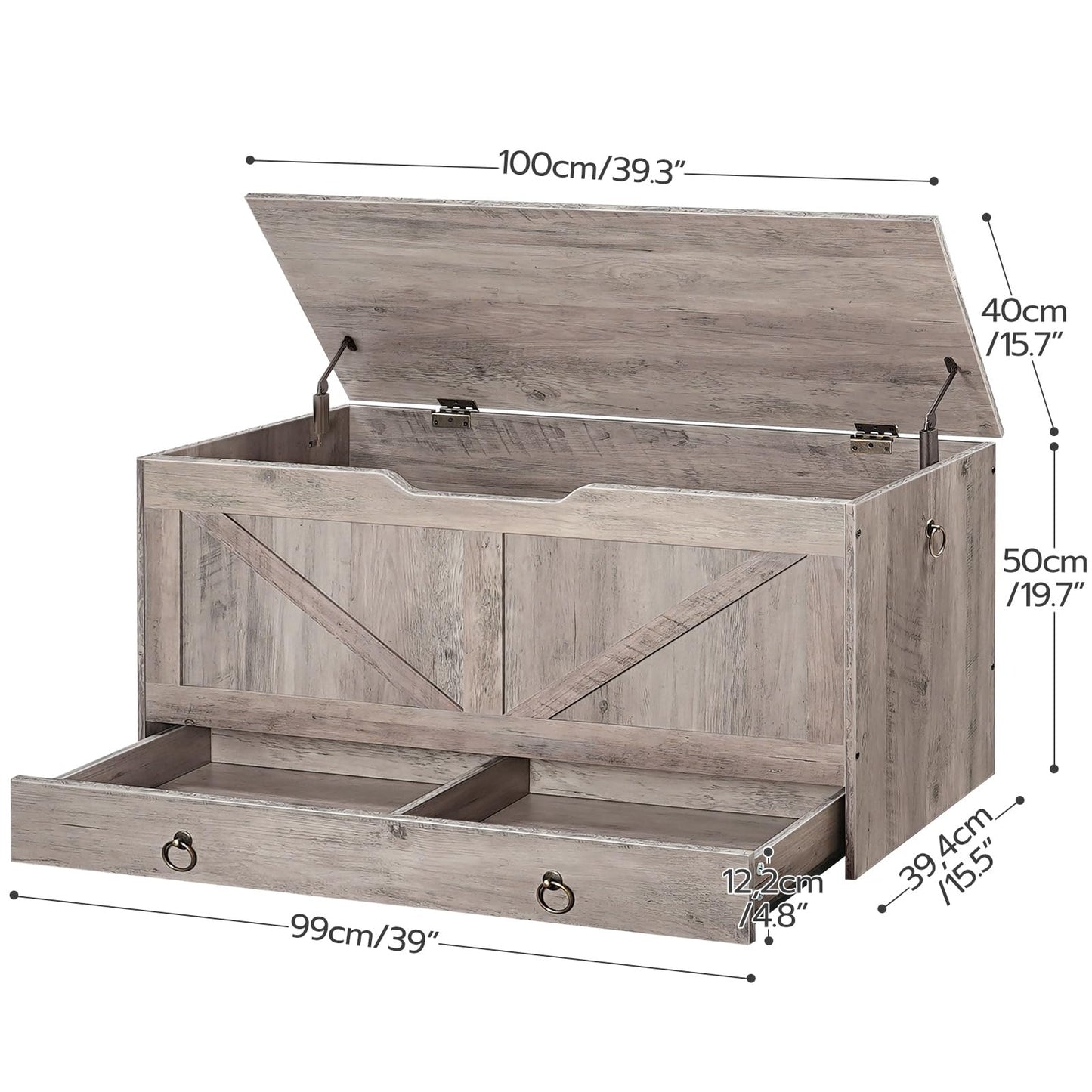 HOOBRO 39.3-inch Toy Box Storage Box with Drawer Safety Hinges