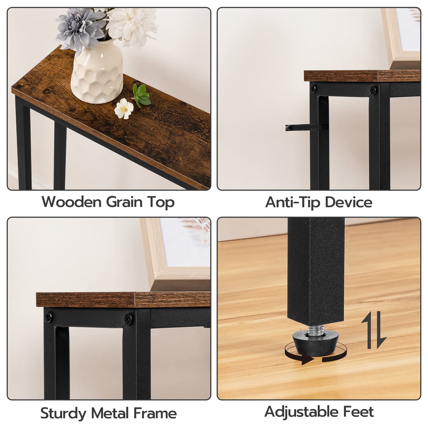 HOOBRO 70.9-inch Narrow Console Table with Charging Station