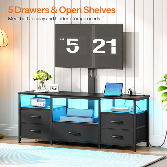 HOOBRO Swivel TV Stand with Mount & Power Outlet for 65" TVs