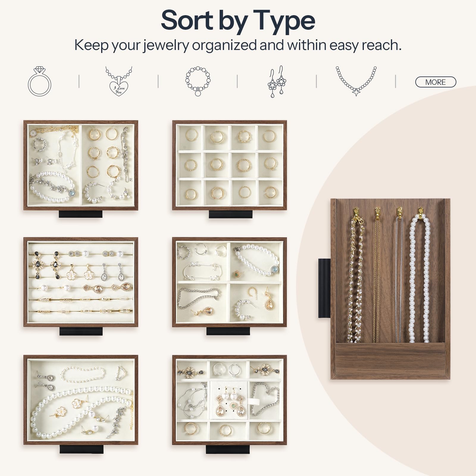 HOOBRO 6-Tier Wooden Jewelry Organizer Box