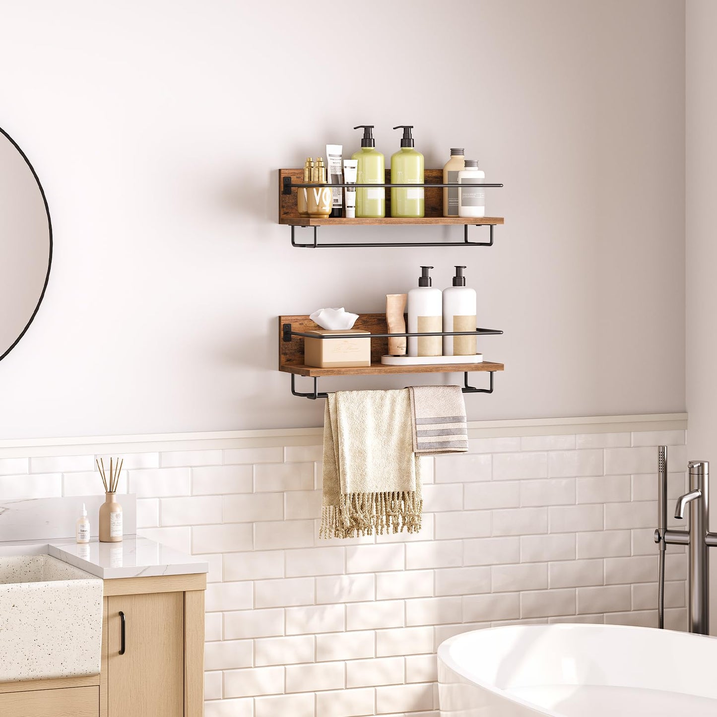 HOOBRO Retro Brown Wall-Mounted Wine Racks /2PICS