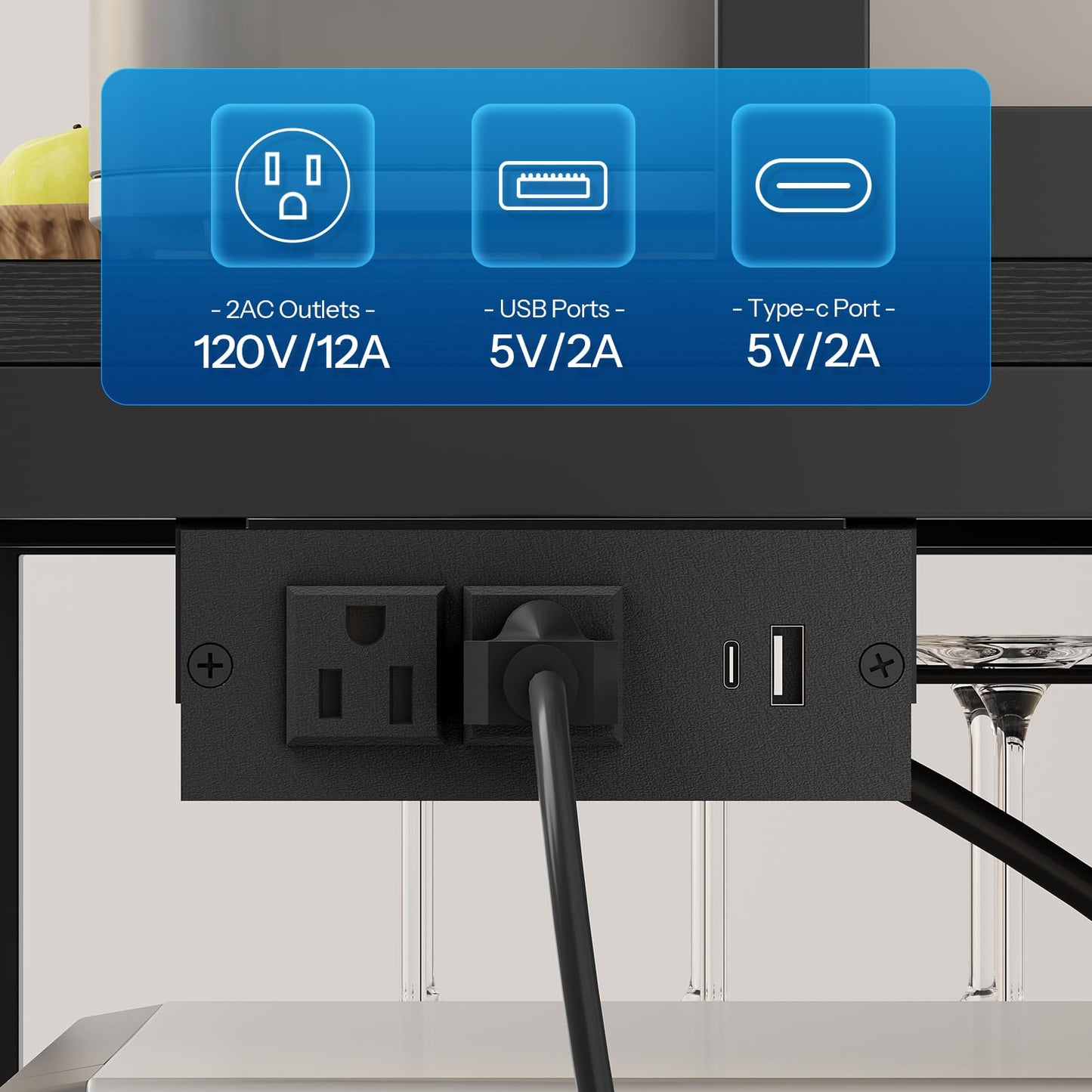 HOOBRO 45.3-inch Multi-functional Bakers Rack with Power Outlet & LED Light