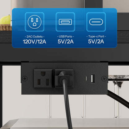 HOOBRO 45.3-inch Multi-functional Bakers Rack with Power Outlet & LED Light