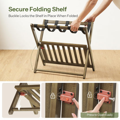 HOOBRO 2-Tier Solid Wood Folding Luggage Rack for Guest Room, Bedroom