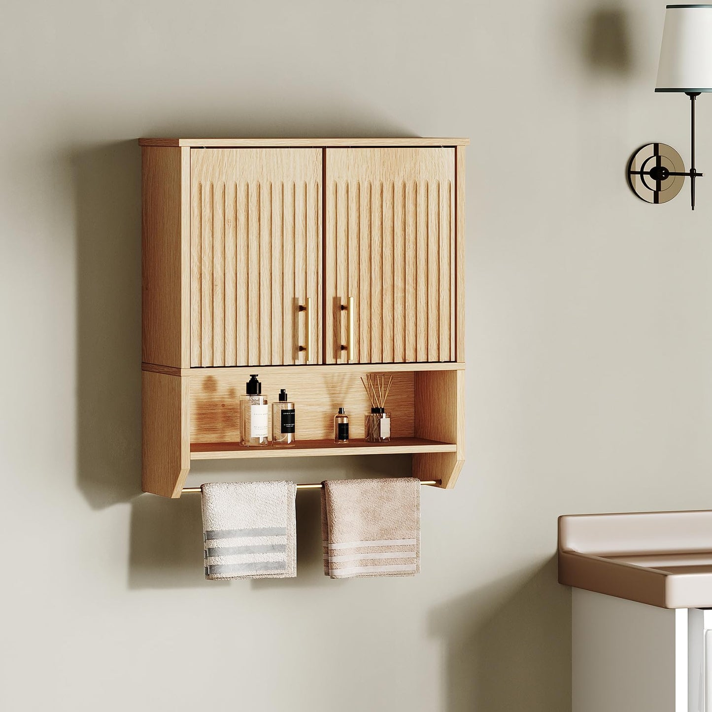 HOOBRO Farmhouse Fluted Bathroom Wall Cabinet & Medicine Cabinet