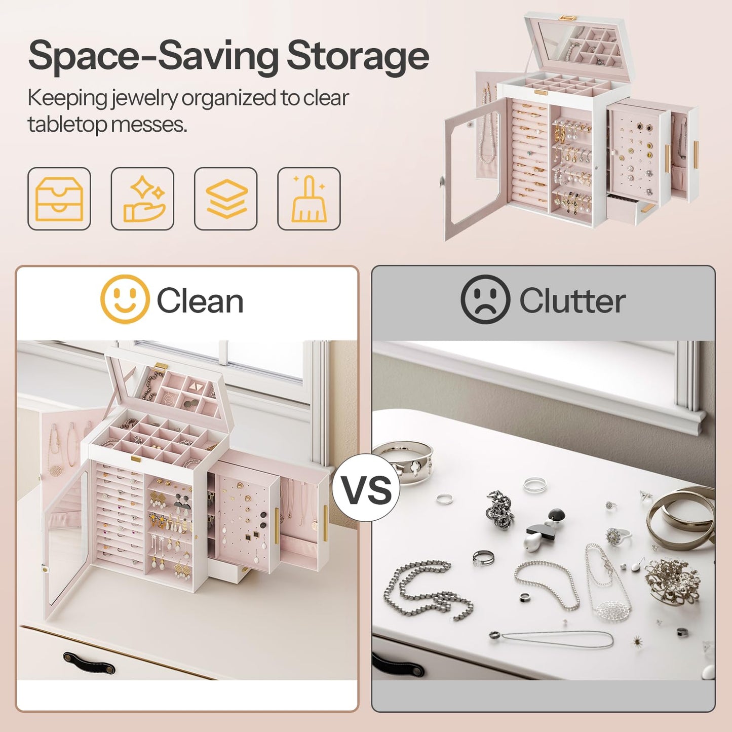 HOOBRO Jewelry Organizer Box with Mirror