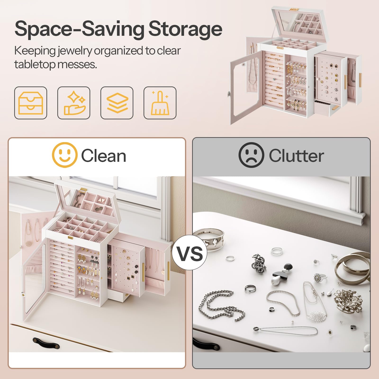 HOOBRO Jewelry Organizer Box with Mirror