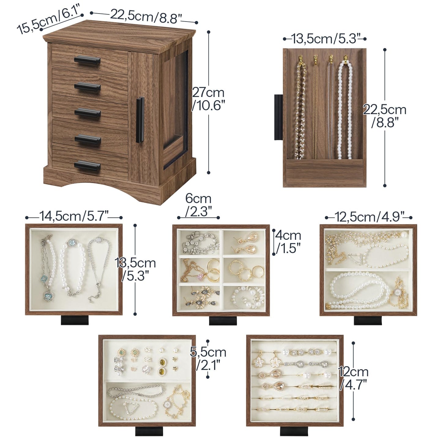 HOOBRO Vertical Wooden Jewelry Organizer Box