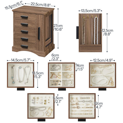 HOOBRO Vertical Wooden Jewelry Organizer Box