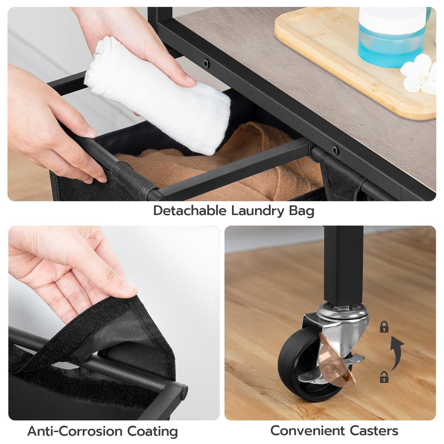 HOOBRO 3 × 11.5 Gal (43.4L) 3 Section Laundry Sorter with Wheels