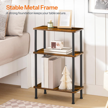 HOOBRO Brown Three-Tier Slim Narrow Side Table - Tool-Free Twist Assembly