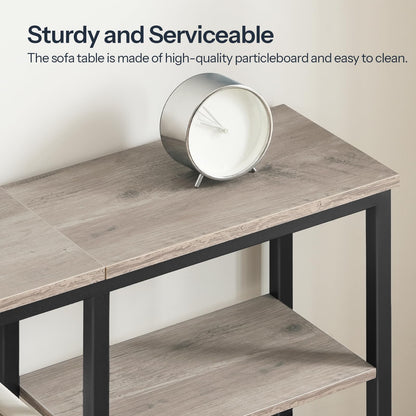 HOOBRO Greige Four-Tier Industrial Style Adjustable Leg Narrow Entryway Table with Metal Mesh Frame