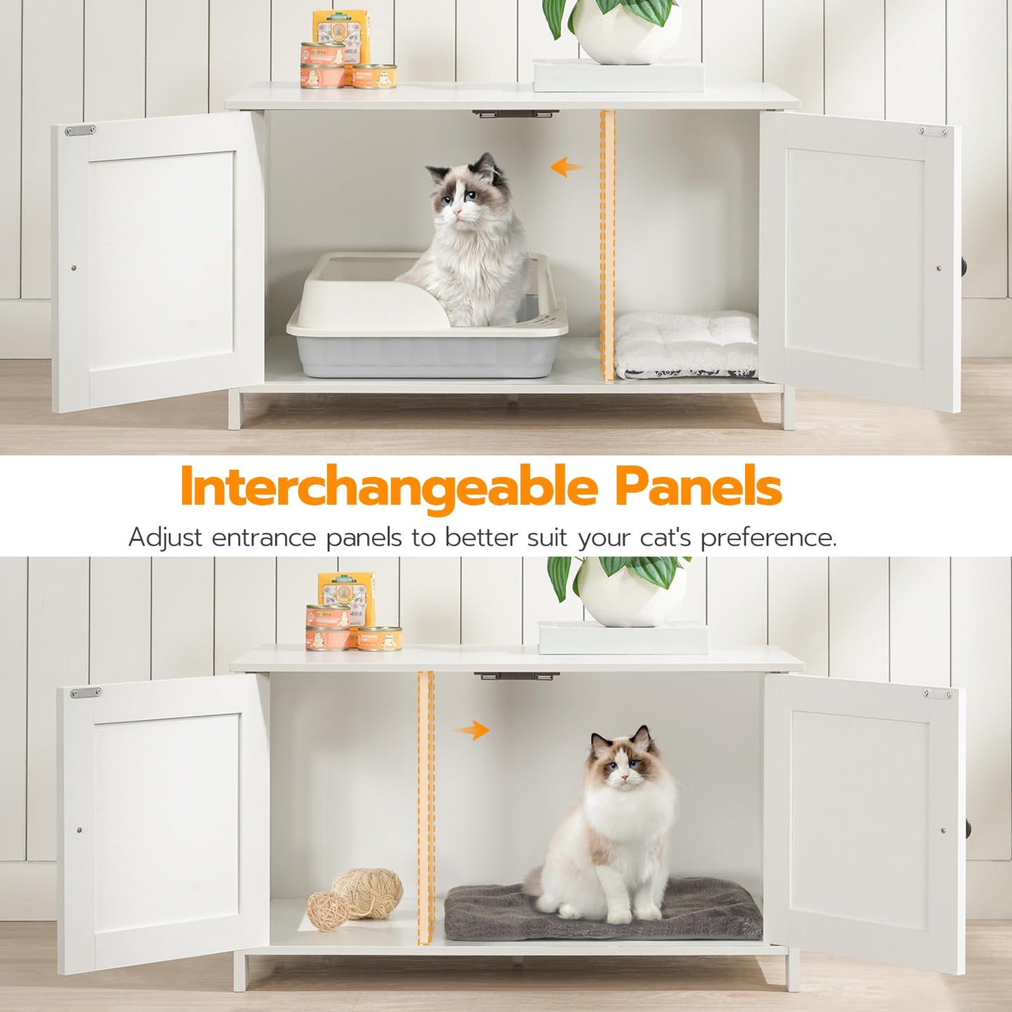 HOOBRO White Large Concealed Litter Box Enclosure with Removable Divider