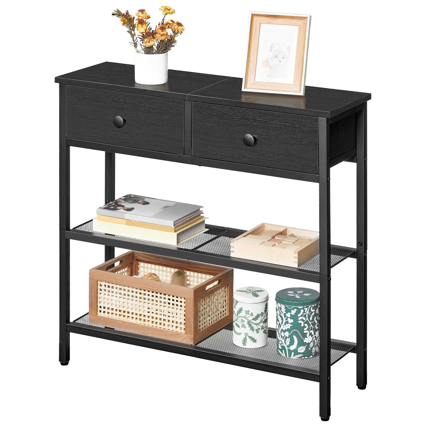 HOOBRO 29.5-inch 3-Tier Narrow Console Table with Drawers