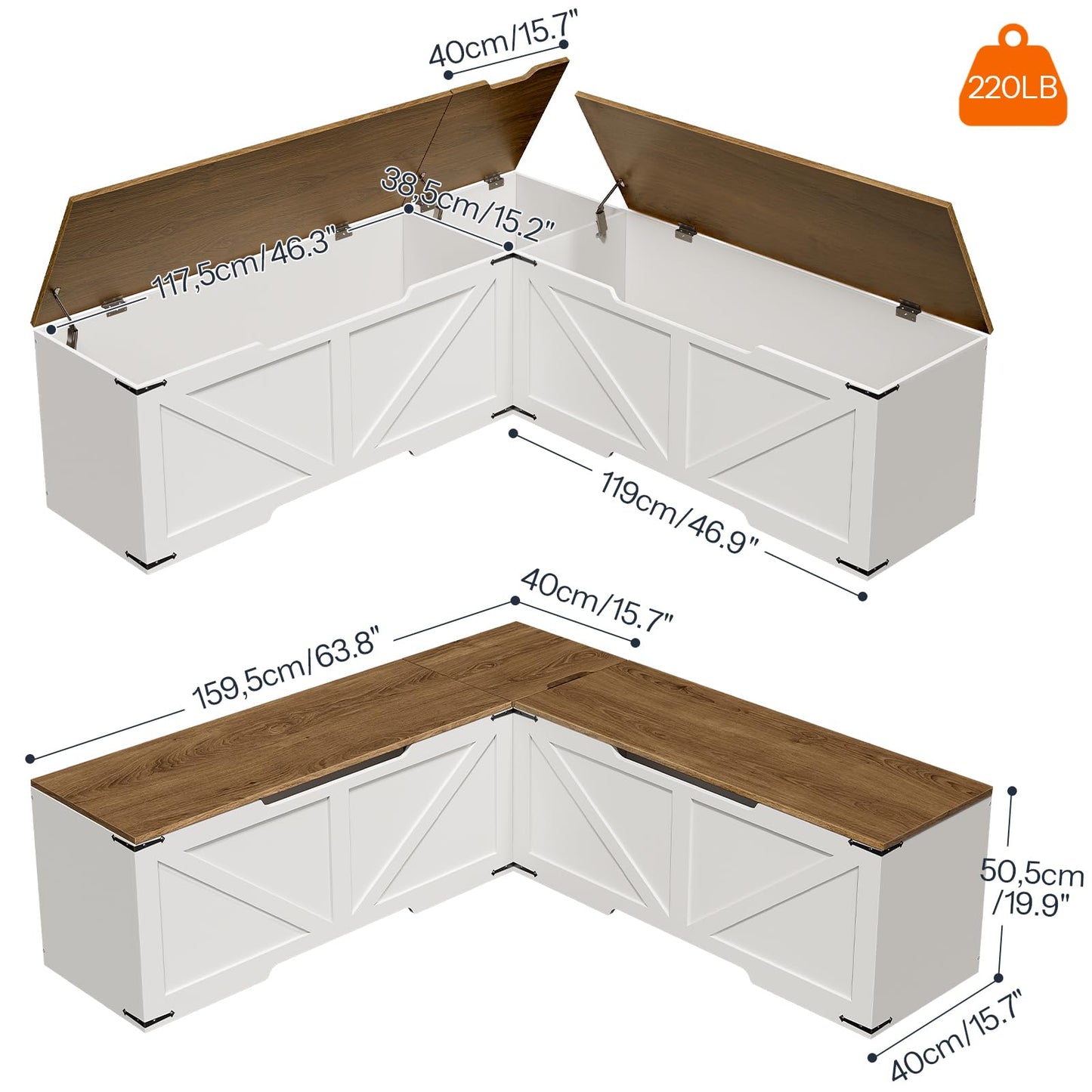 HOOBRO Farmhouse Style L Shape Kitchen Breakfast Nook Bench with 3 Compartments