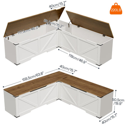 HOOBRO Farmhouse Style L Shape Kitchen Breakfast Nook Bench with 3 Compartments