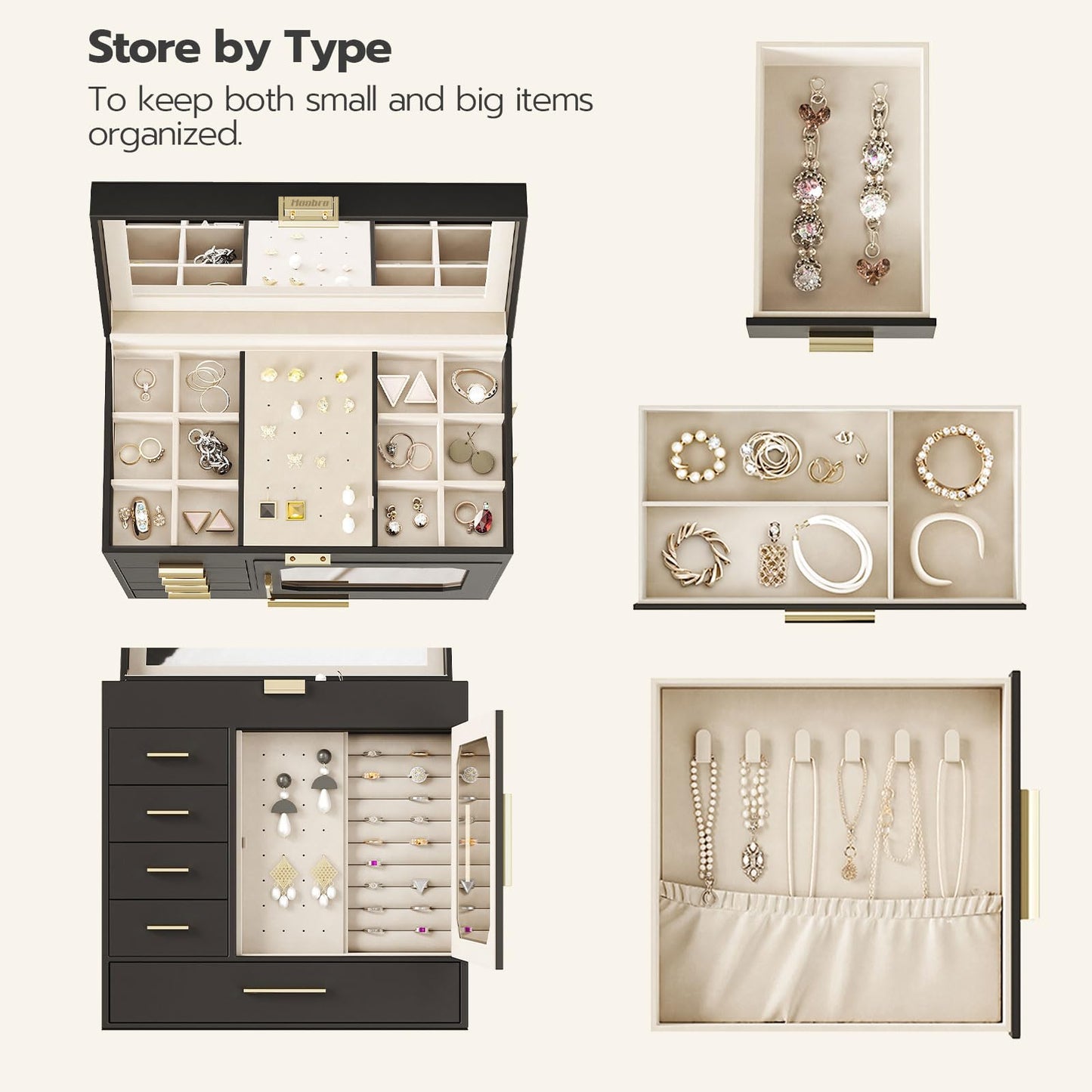 HOOBRO Jewelry Storage Box with Mirror