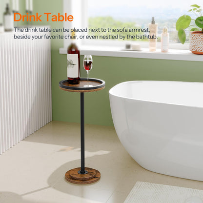 HOOBRO Retro Brown Small Round Coffee Side Table